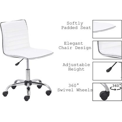 White Faux Leather Low Back Designer Office Chair - Image 3