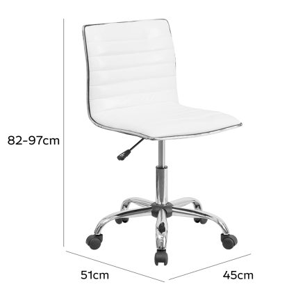 White Faux Leather Low Back Designer Office Chair - Image 6