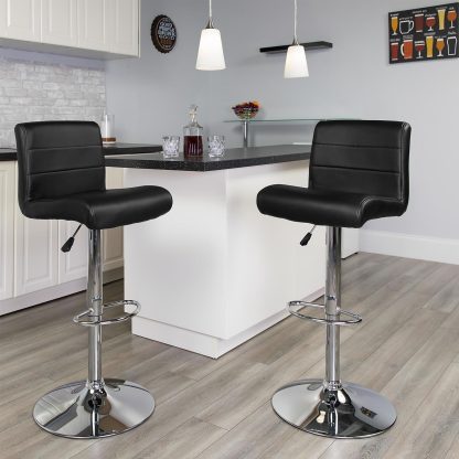 Set Of 2 Black Faux Leather Waterfall Barstools