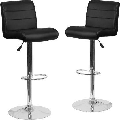Set Of 2 Black Faux Leather Waterfall Barstools - Image 2