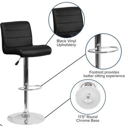 Set Of 2 Black Faux Leather Waterfall Barstools - Image 3
