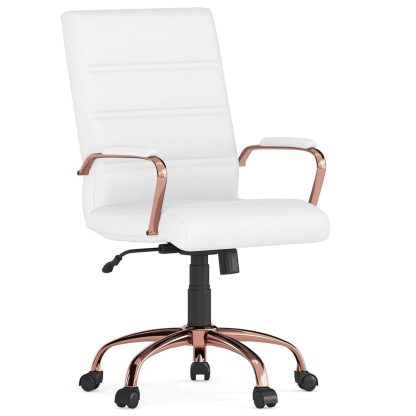 White & Rose Gold Faux Leather Low Back Designer Office Chair - Image 4