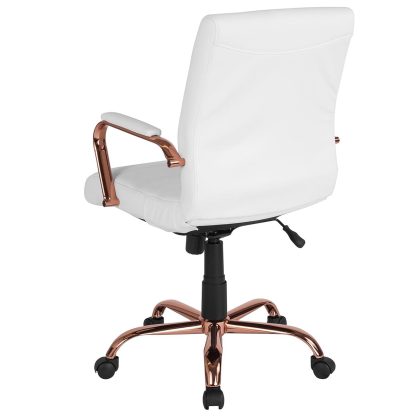 White & Rose Gold Faux Leather Low Back Designer Office Chair - Image 5
