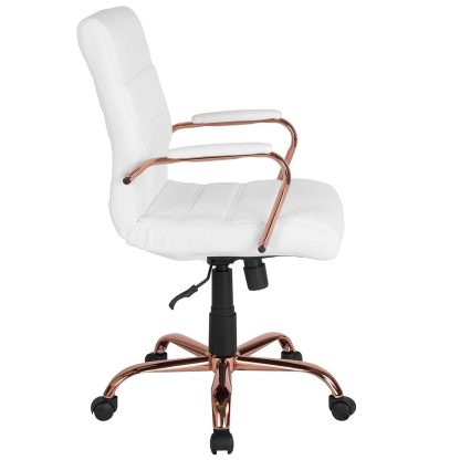 White & Rose Gold Faux Leather Low Back Designer Office Chair - Image 6