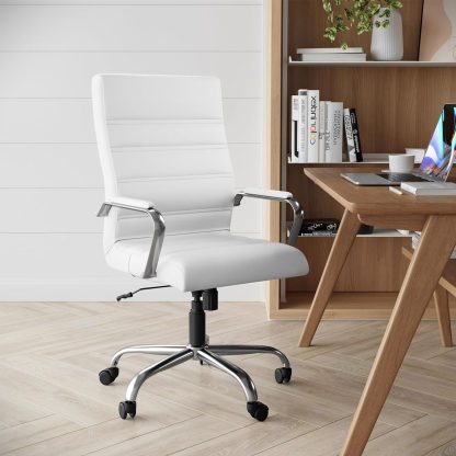 White & Chrome Faux Leather Low Back Designer Office Chair