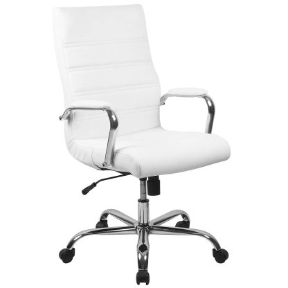 White & Chrome Faux Leather Low Back Designer Office Chair - Image 2