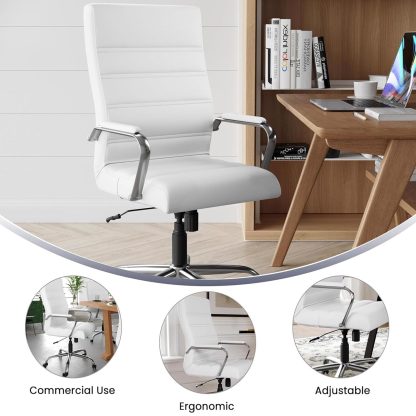 White & Chrome Faux Leather Low Back Designer Office Chair - Image 4