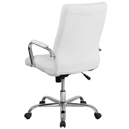 White & Chrome Faux Leather Low Back Designer Office Chair - Image 5