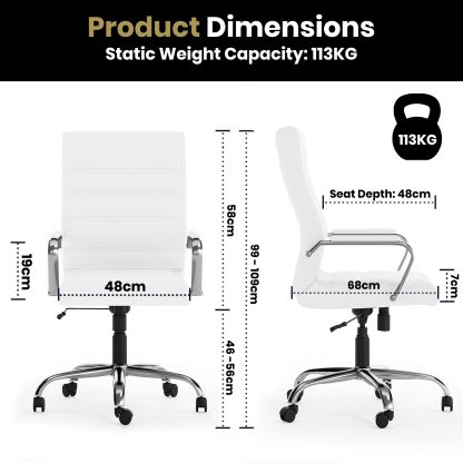 White & Chrome Faux Leather Low Back Designer Office Chair - Image 6