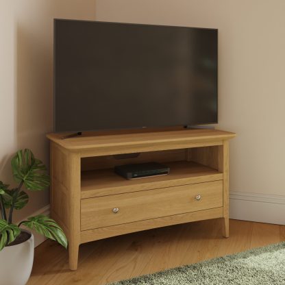 Hudson Ash 1 Drawer Corner TV Unit - Image 4
