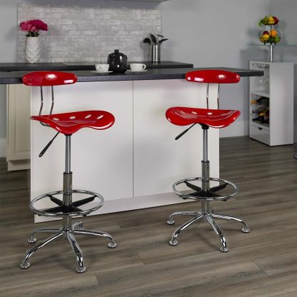 Modern Red Tractor Seat Drafting Stool Adjustable Bar Chair