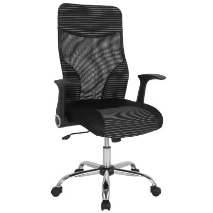 Black Mesh Striped High Back Office Chair - Image 2