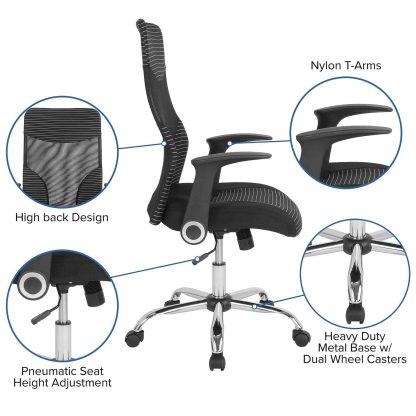 Black Mesh Striped High Back Office Chair - Image 3