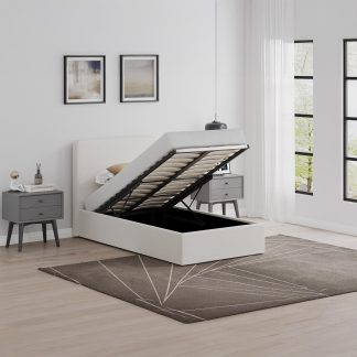 Beige Fabric Single Ottoman Storage Bedframe