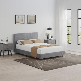 Grey Small Double Bedframe Ribbed Fabric
