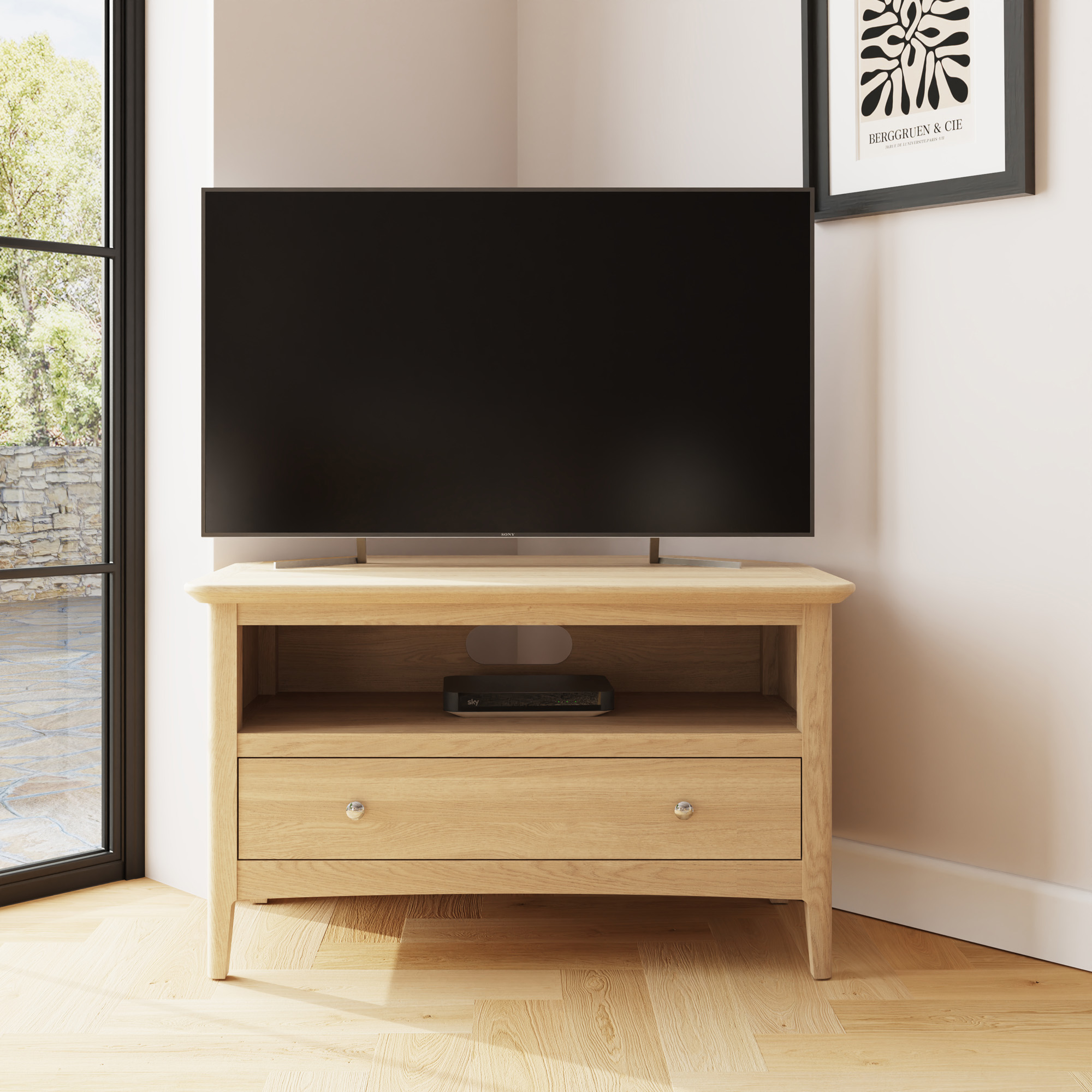 Hudson Ash 1 Drawer Corner TV Unit - Image 2