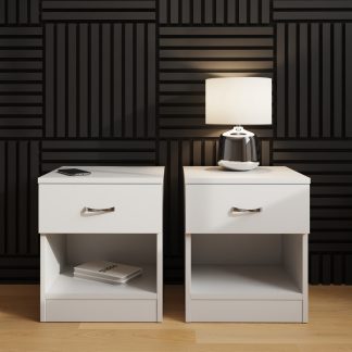 Set Of 2 Promo 1 Drawer Nightstands With Shelf - White