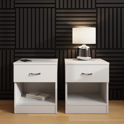 Set Of 2 Promo 1 Drawer Nightstands With Shelf - White