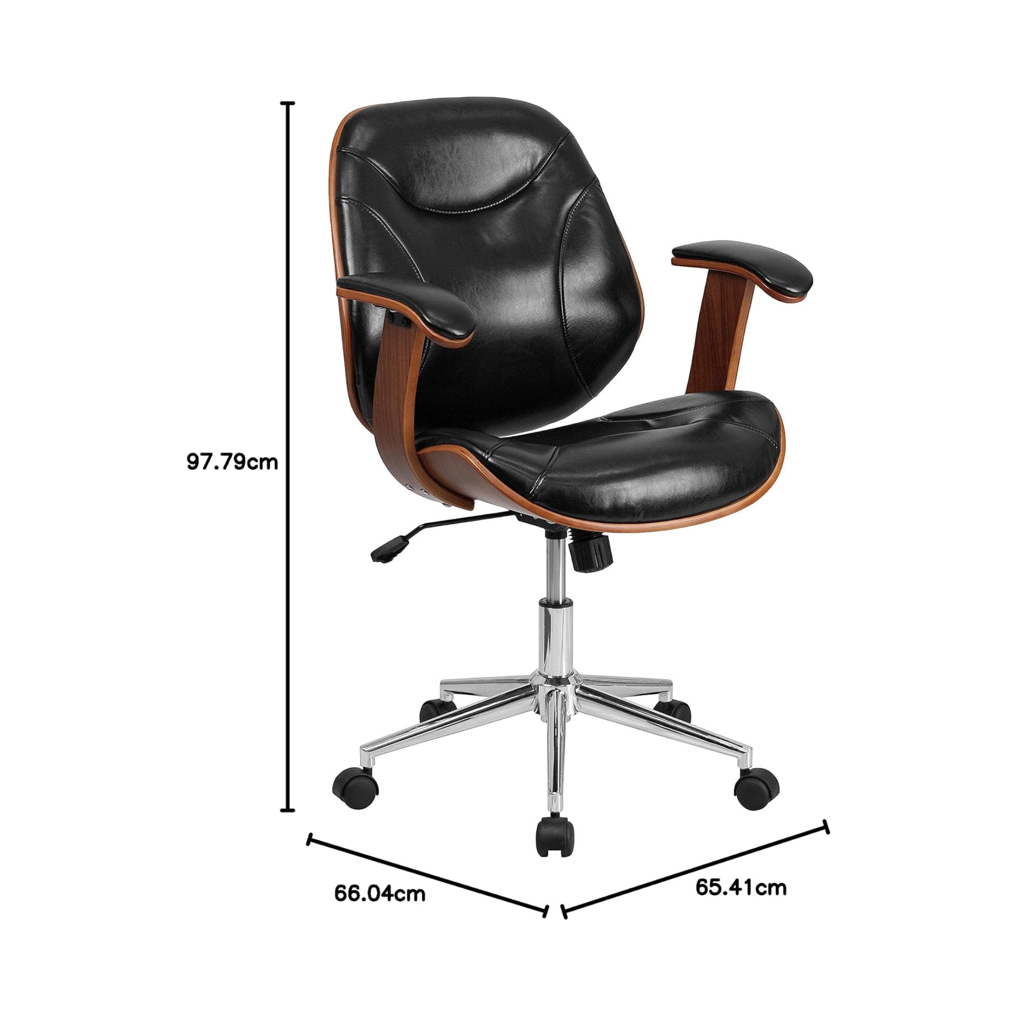 Black and Walnut Designer Office Chair with Arms - Image 5