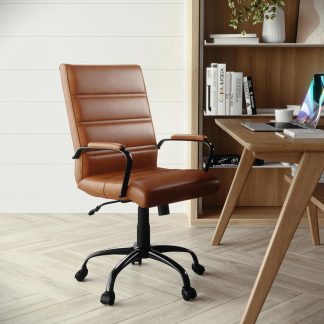 Brown & Black Faux Leather Low Back Designer Office Chair