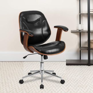 Black and Walnut Designer Office Chair with Arms