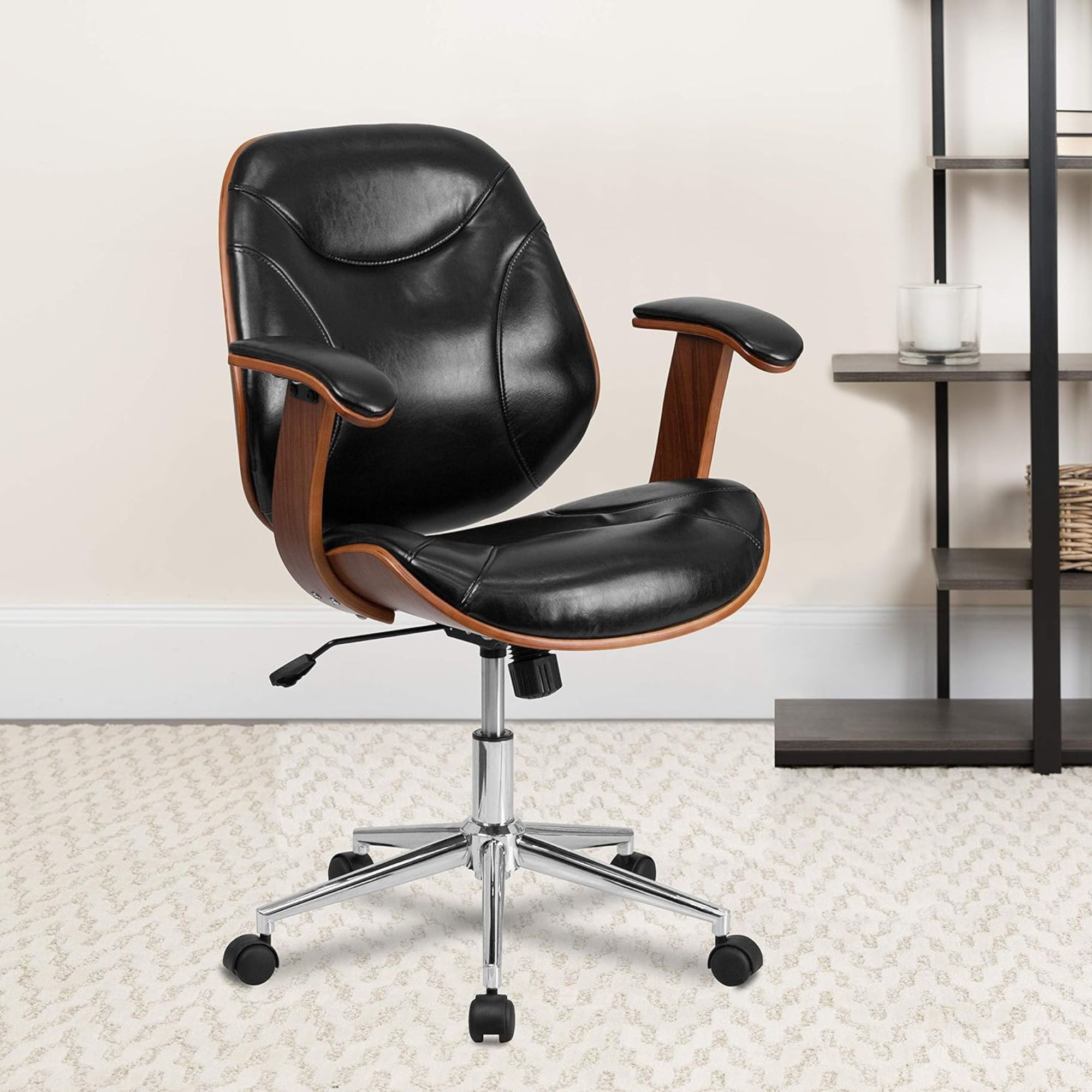 Black and Walnut Designer Office Chair with Arms