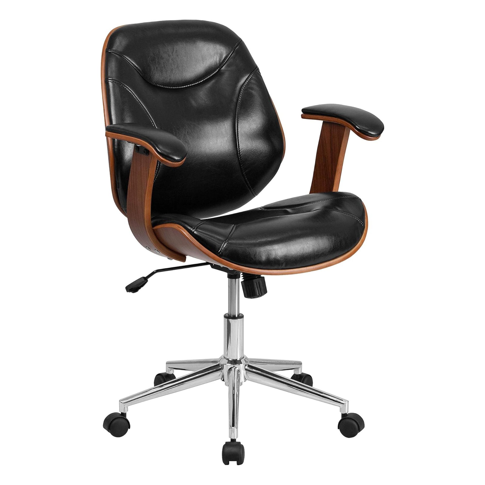Black and Walnut Designer Office Chair with Arms - Image 6