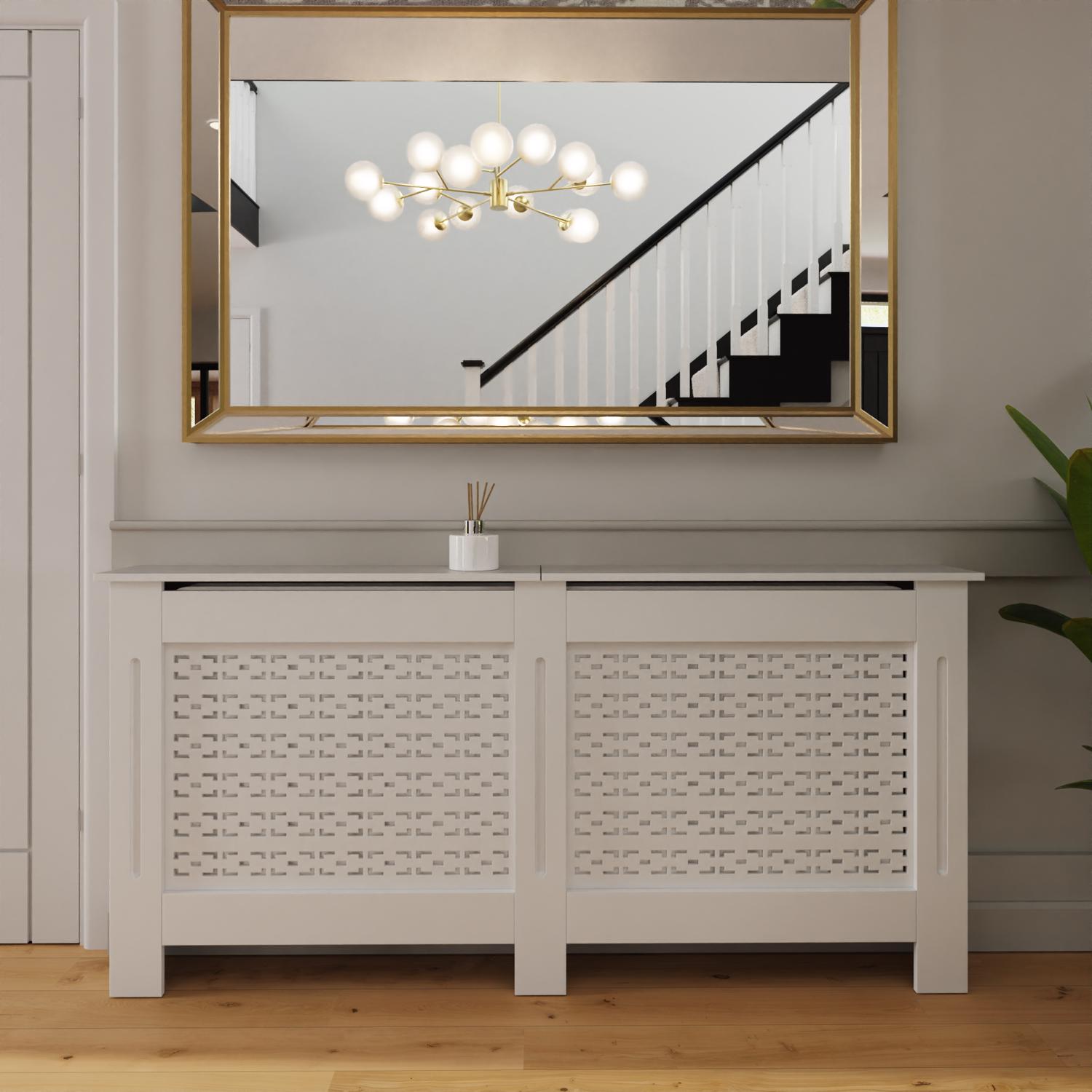 FWStyle Geometric Pattern Extra Large White Radiator Cover - Image 2