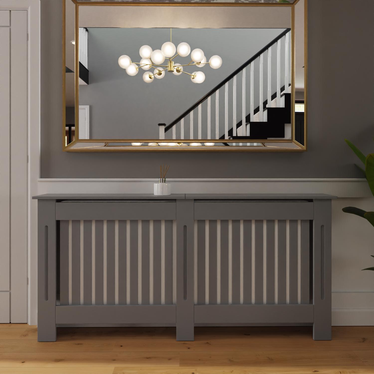 FWStyle Vertical Slat Extra Large MDF Grey Radiator Cover - Image 2