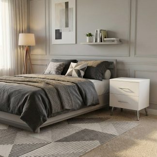 FWStyle Maldon White 2 Drawer Bedside Chest Table