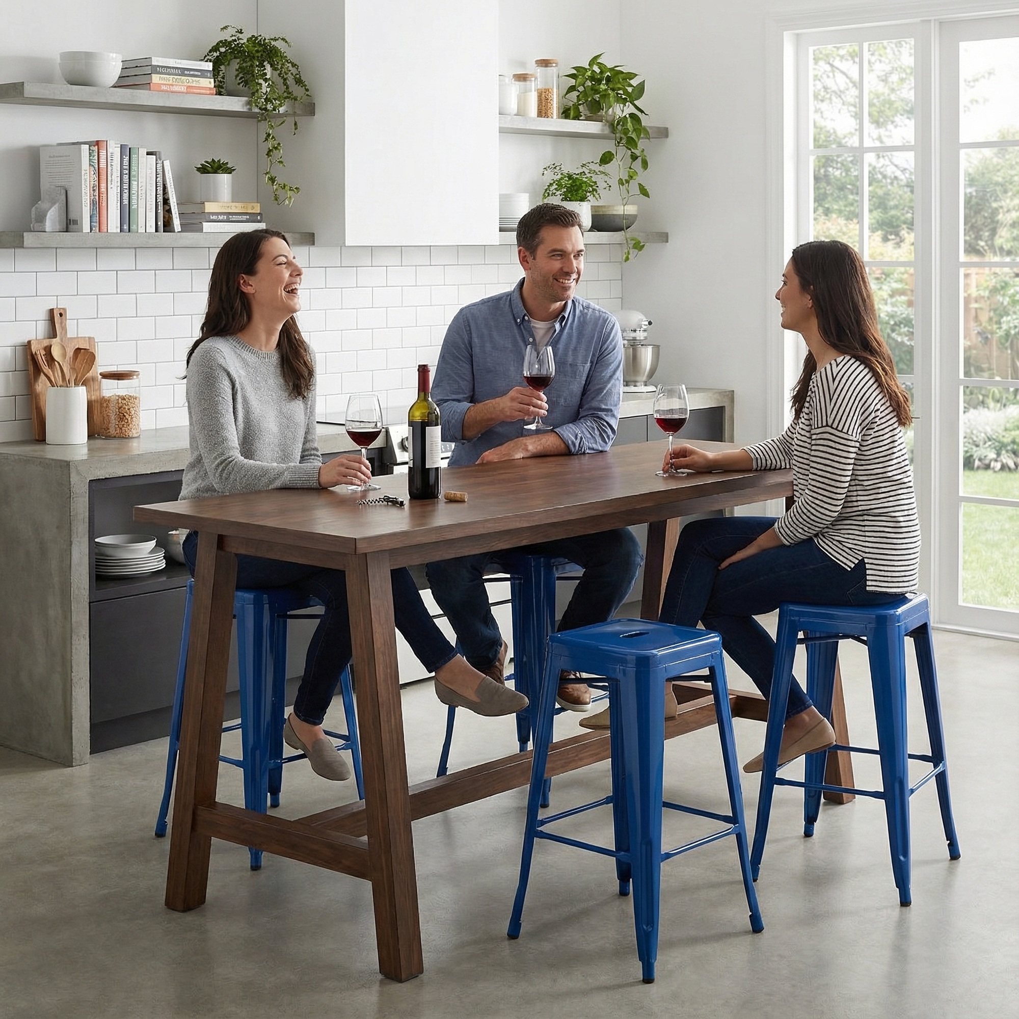 Bistro Pack Of 4 30" Blue Bar Stools