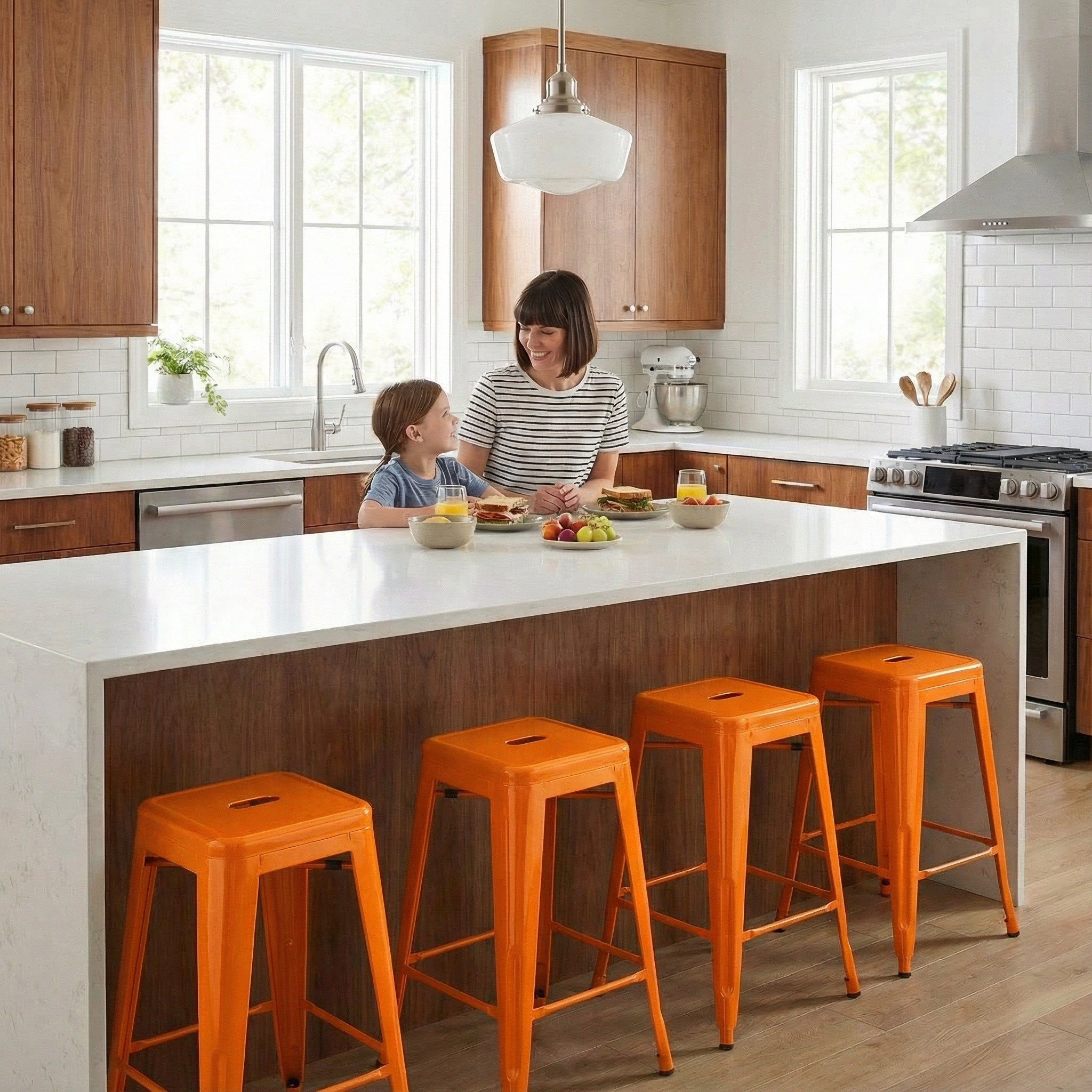 Bistro Pack Of 4 24" Orange Countertop Stools