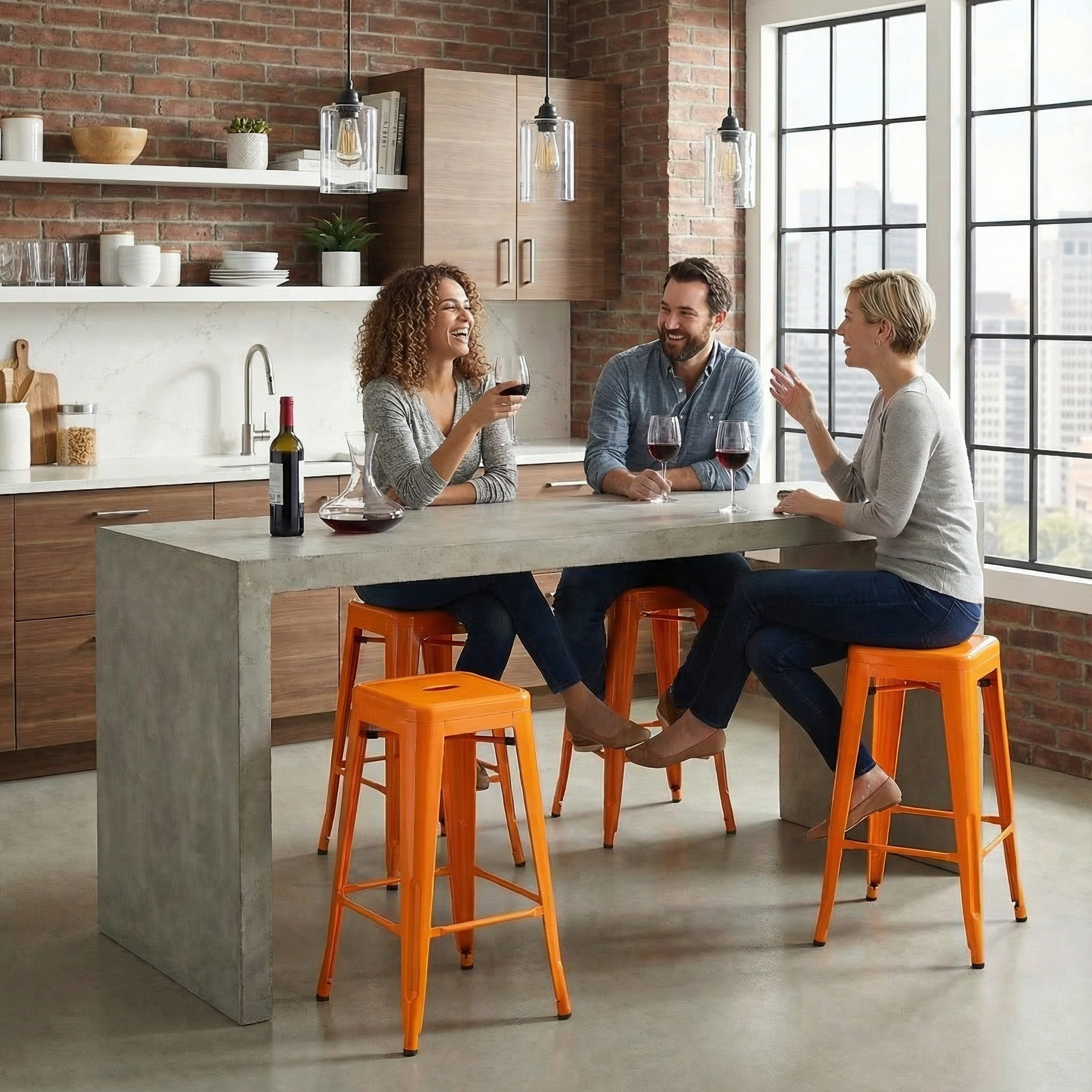 Bistro Pack Of 4 30" Orange Bar Stools