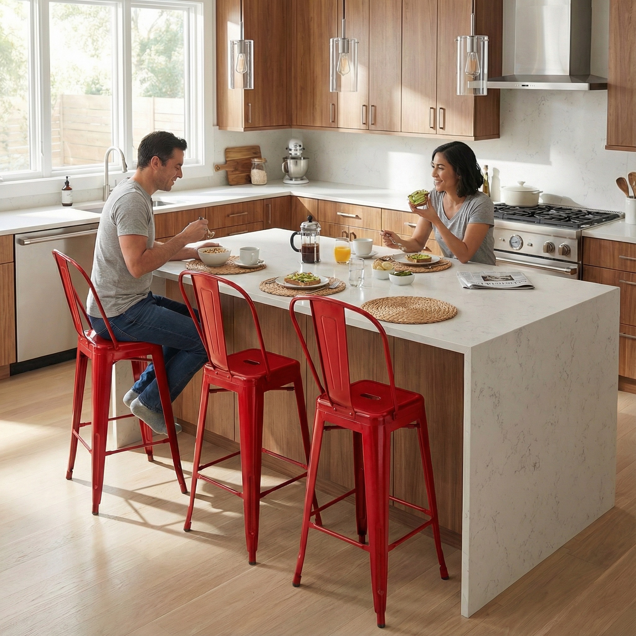 Bistro Pack Of 4 24" Red Bar Chairs
