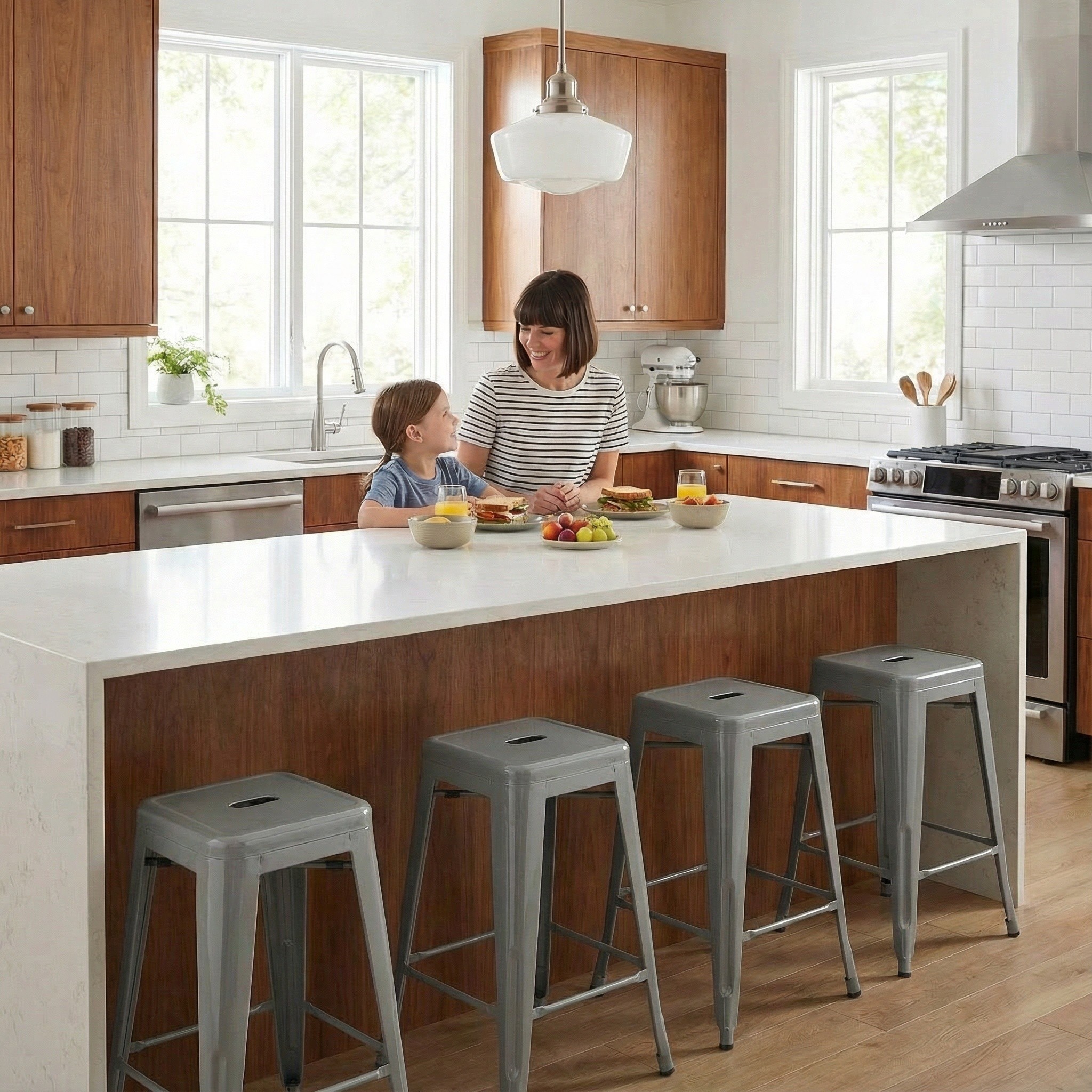 Bistro Pack Of 4 24" Silver Countertop Stools