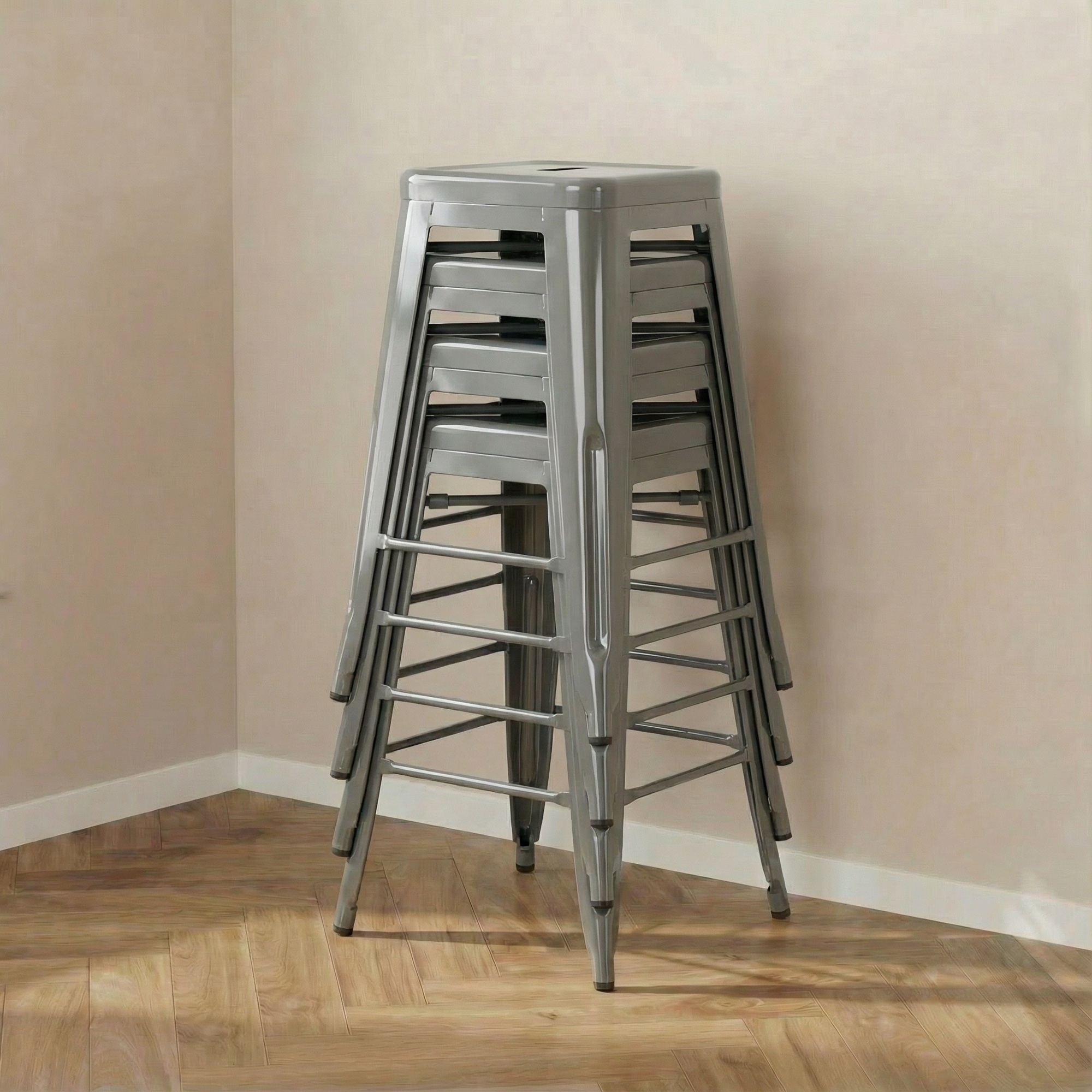 Bistro Pack Of 4 24" Silver Countertop Stools - Image 3