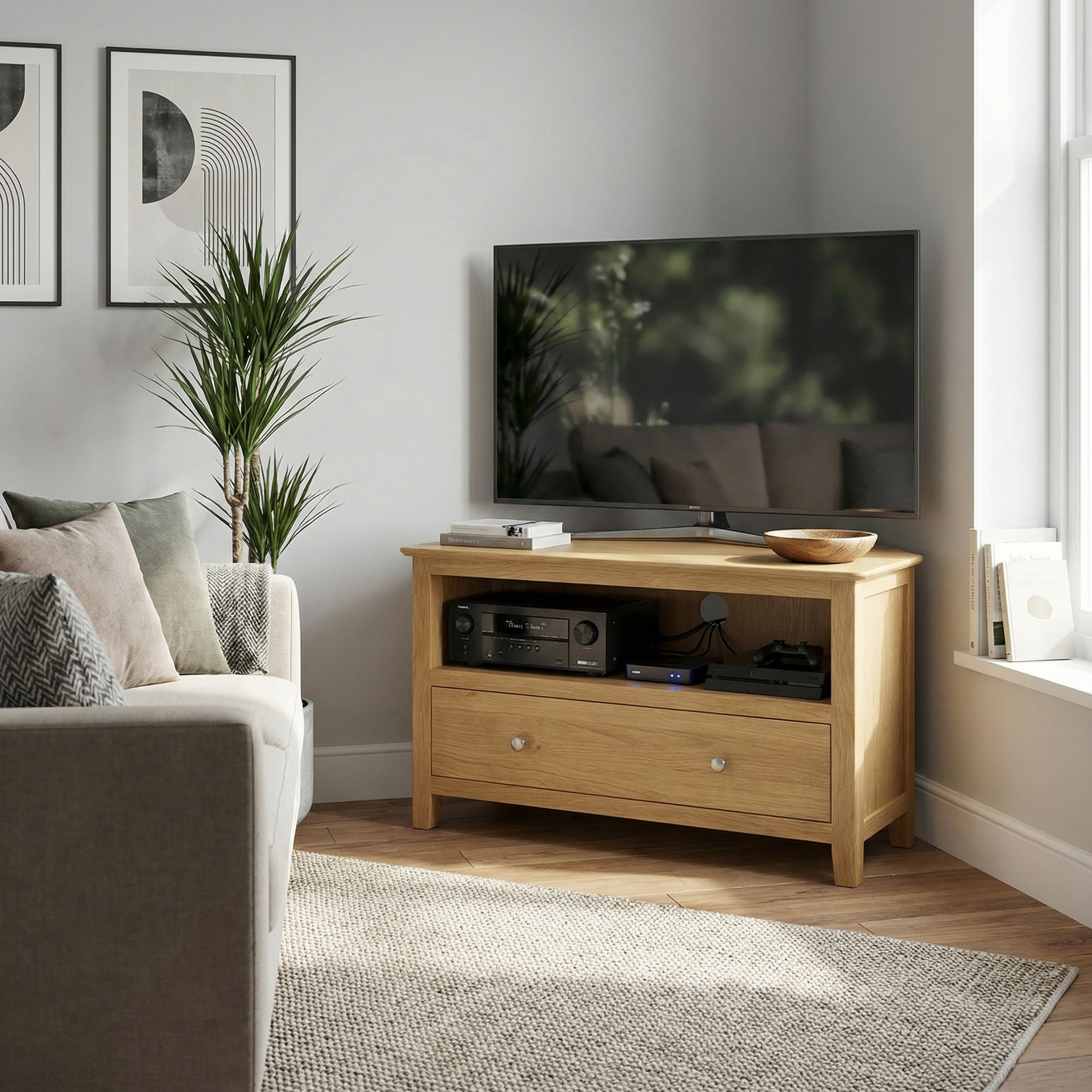 Taberno Oak 1 Drawer Assembled Corner TV Unit - Image 4