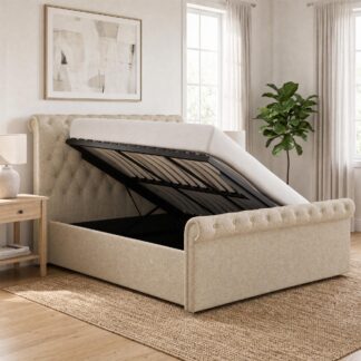 Abbey Double Size Side Lift Ottoman Storage Bedframe - Almond Fabric