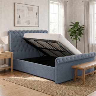 Abbey Double Size Side Lift Ottoman Storage Bedframe - Steel Grey Fabric