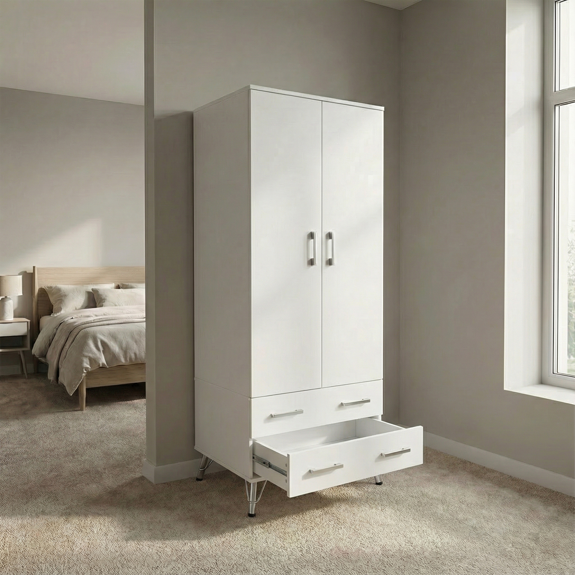 Maldon White 2 Door 2 Drawer Combination Wardrobe - Image 2