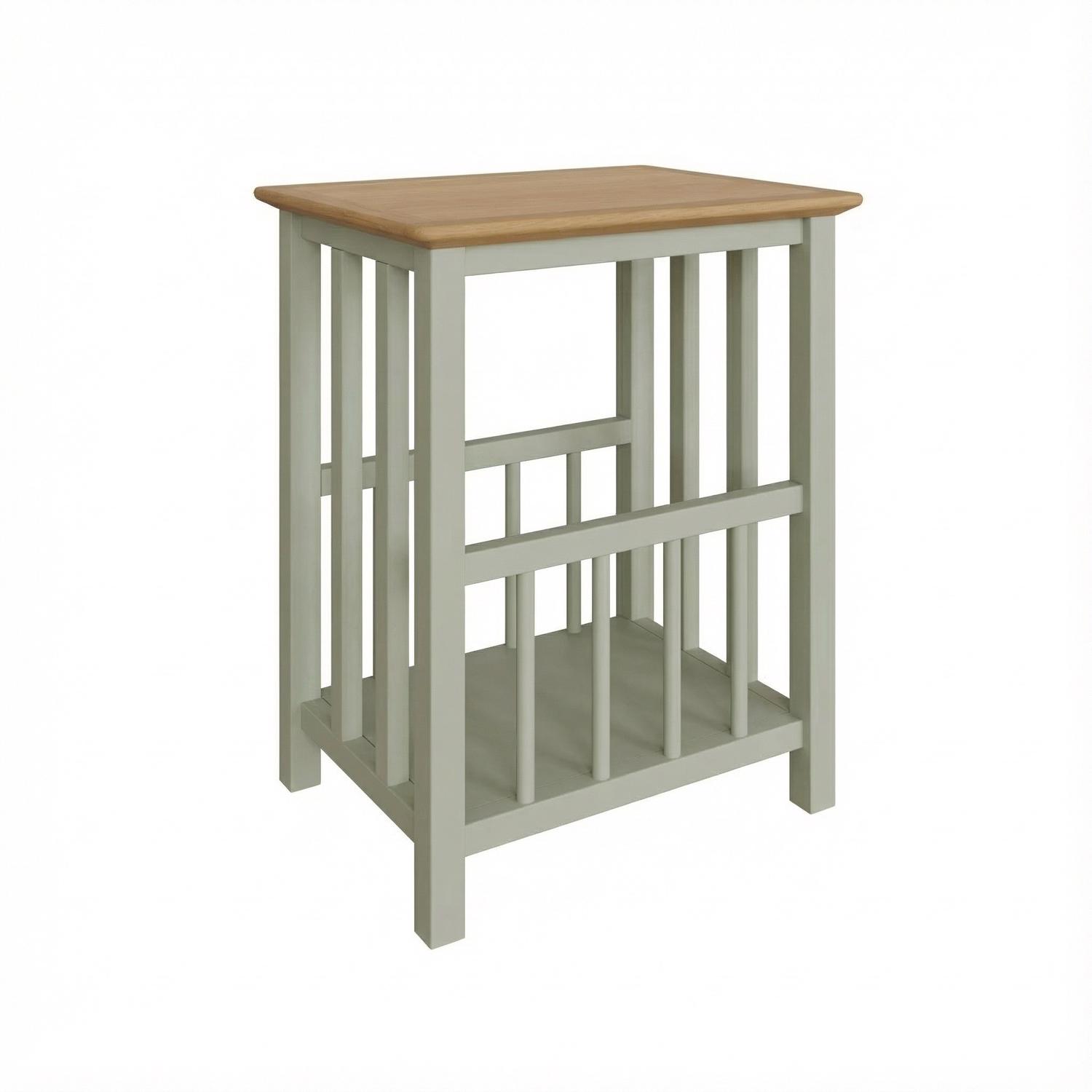 Taberno Oak Magazine Rack Turntable Stand Sage Green - Image 4