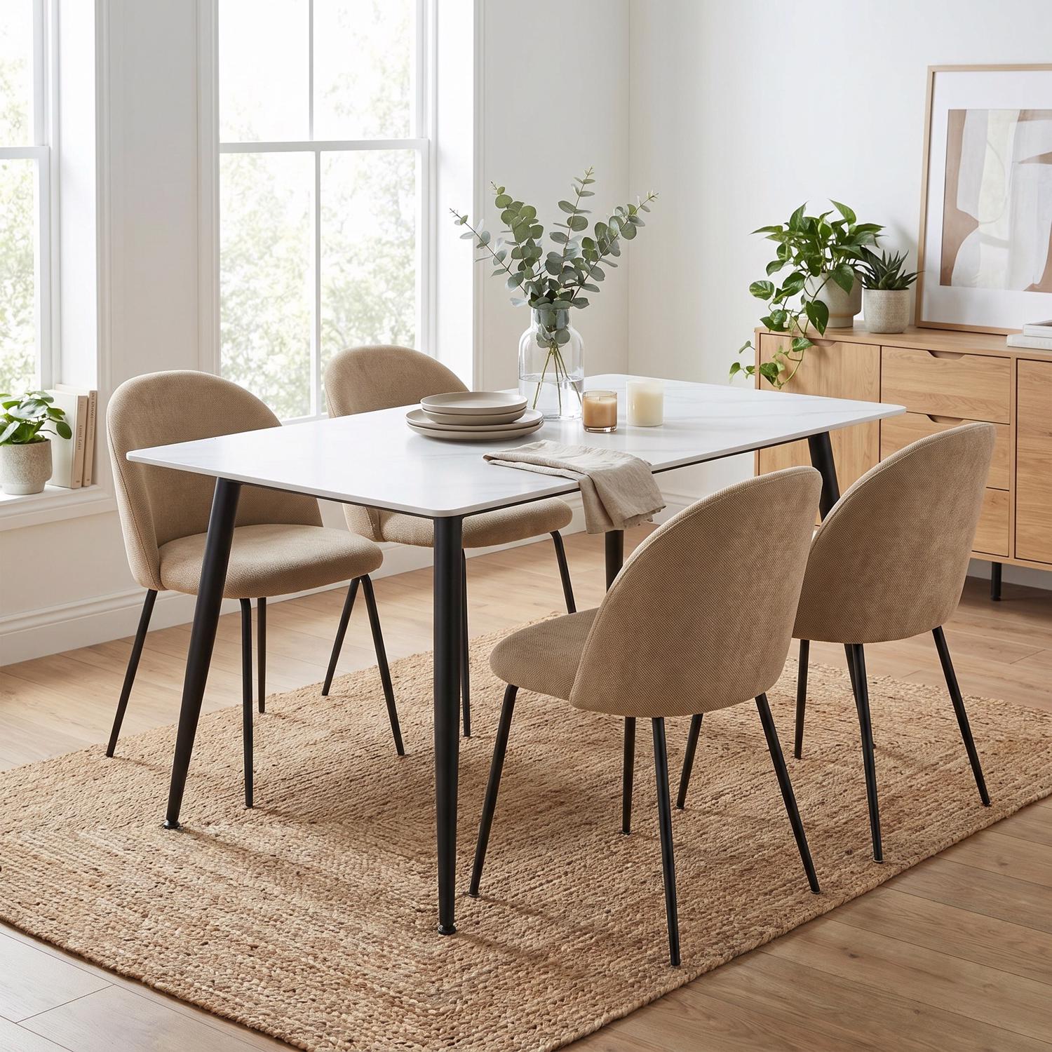 Monaco White Sintered Stone Dining Table With 4 Flaxen Upholstered Chairs - Image 2