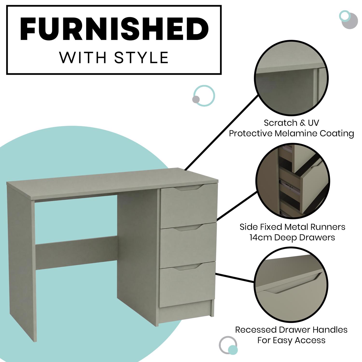 FWStyle Luno 3 Drawer Dressing Table - Sage Green - Image 2