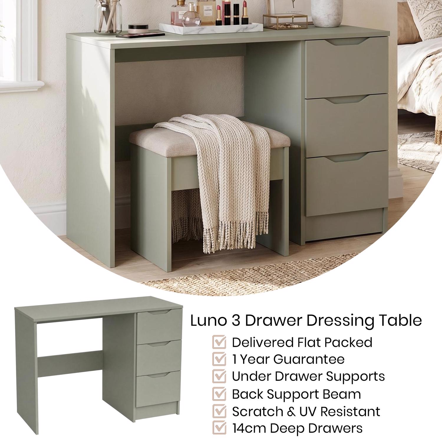 FWStyle Luno 3 Drawer Dressing Table - Sage Green - Image 3