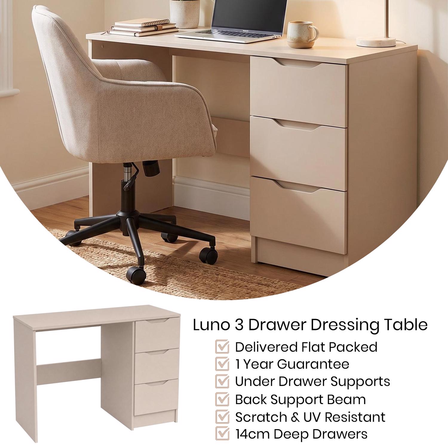 FWStyle Luno 3 Drawer Dressing Table - Putty - Image 3