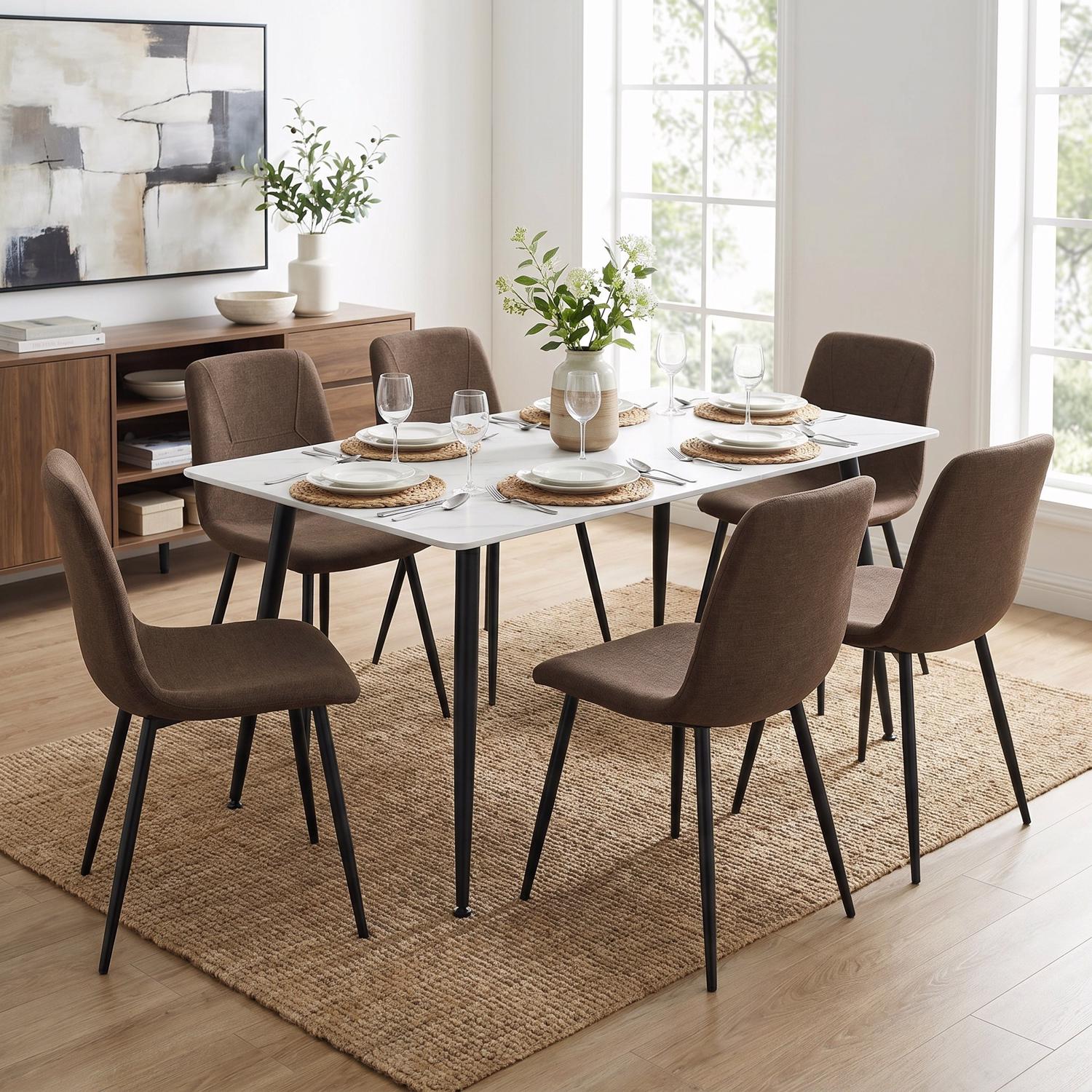 Monaco White Sintered Stone Dining Table With 6 Esme Dark Brown Chairs - Image 2