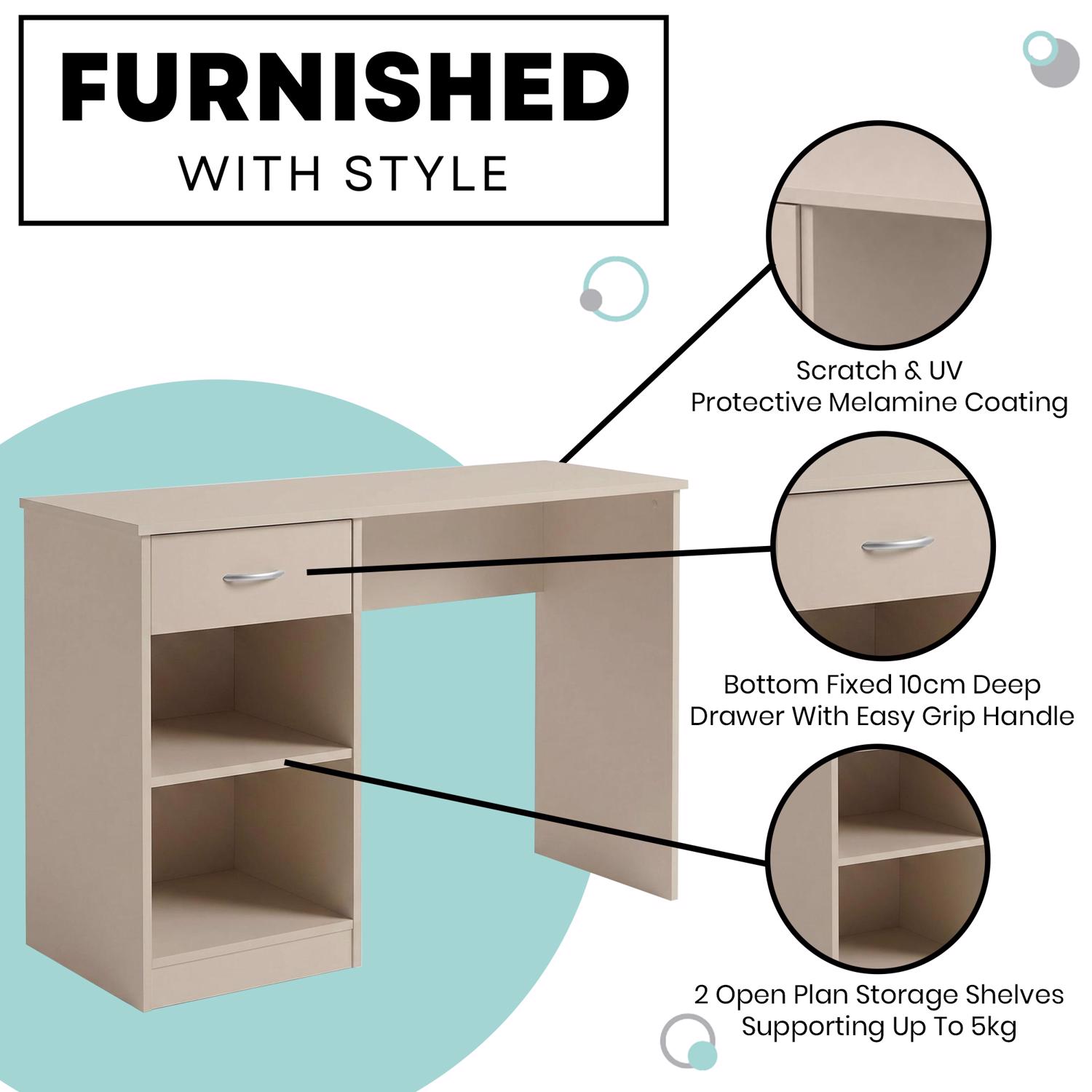 FWStyle Promo 1 Drawer Open Shelf Study Desk - Putty - Image 2
