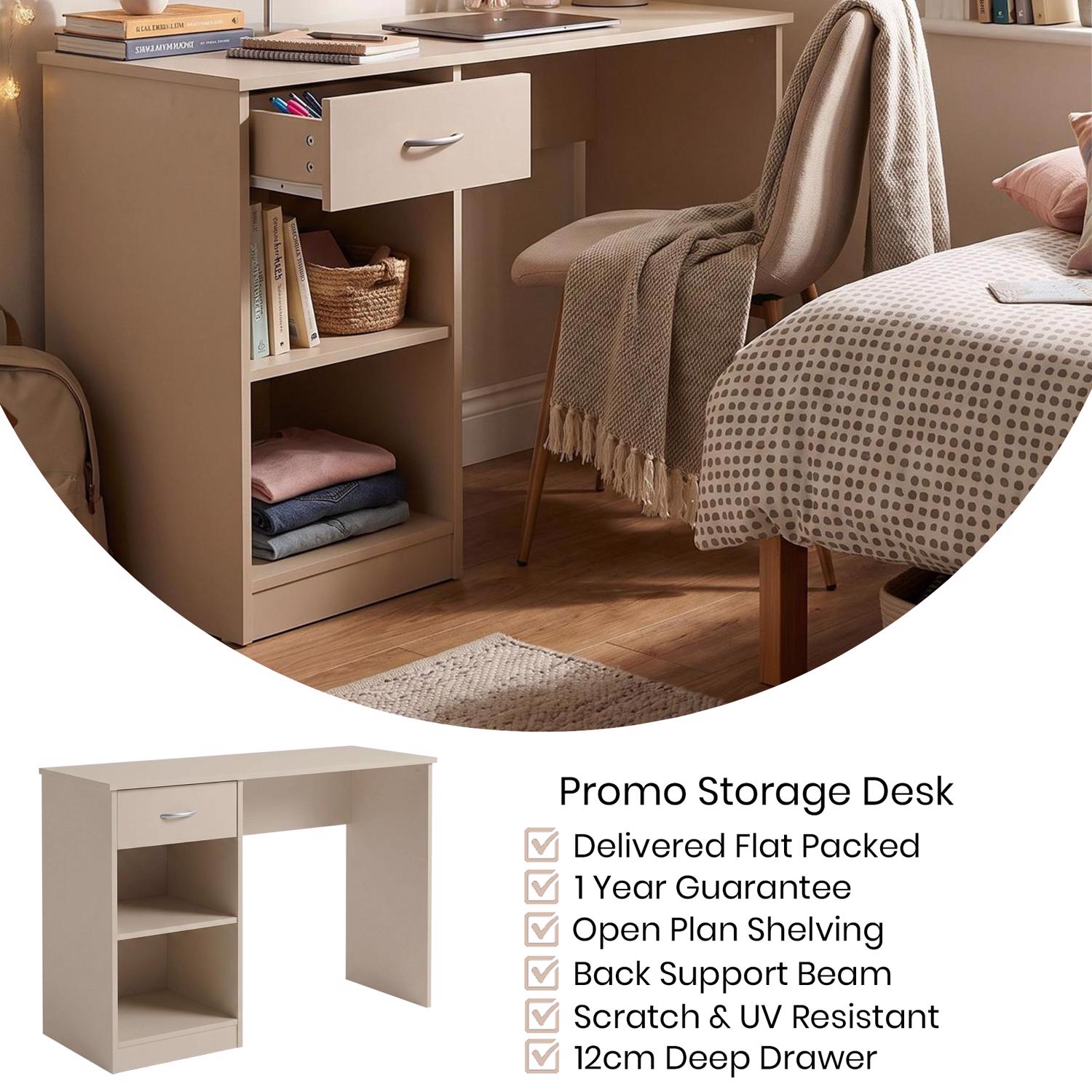 FWStyle Promo 1 Drawer Open Shelf Study Desk - Putty - Image 3