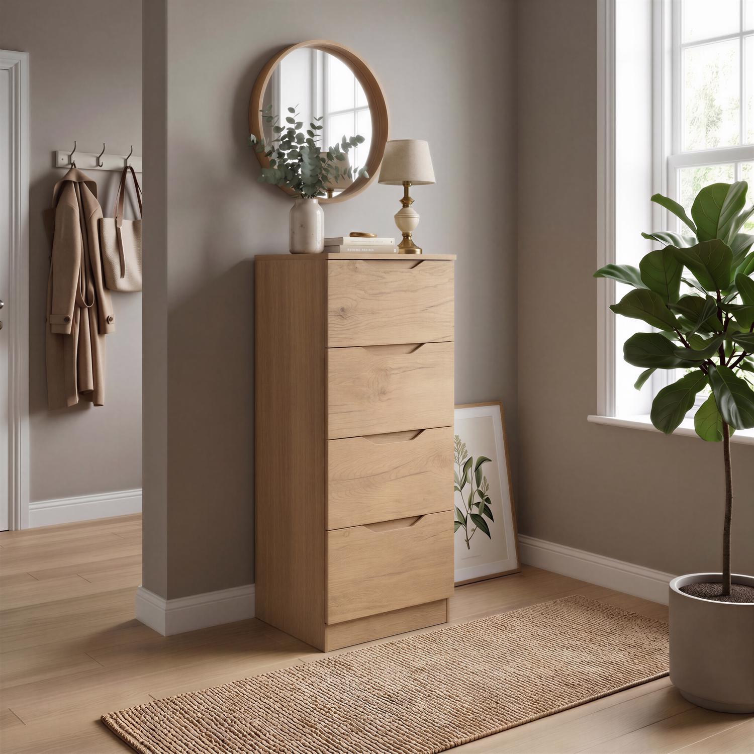 Luno 4 Drawer Tallboy Chest Of Drawers - Oak - Image 3