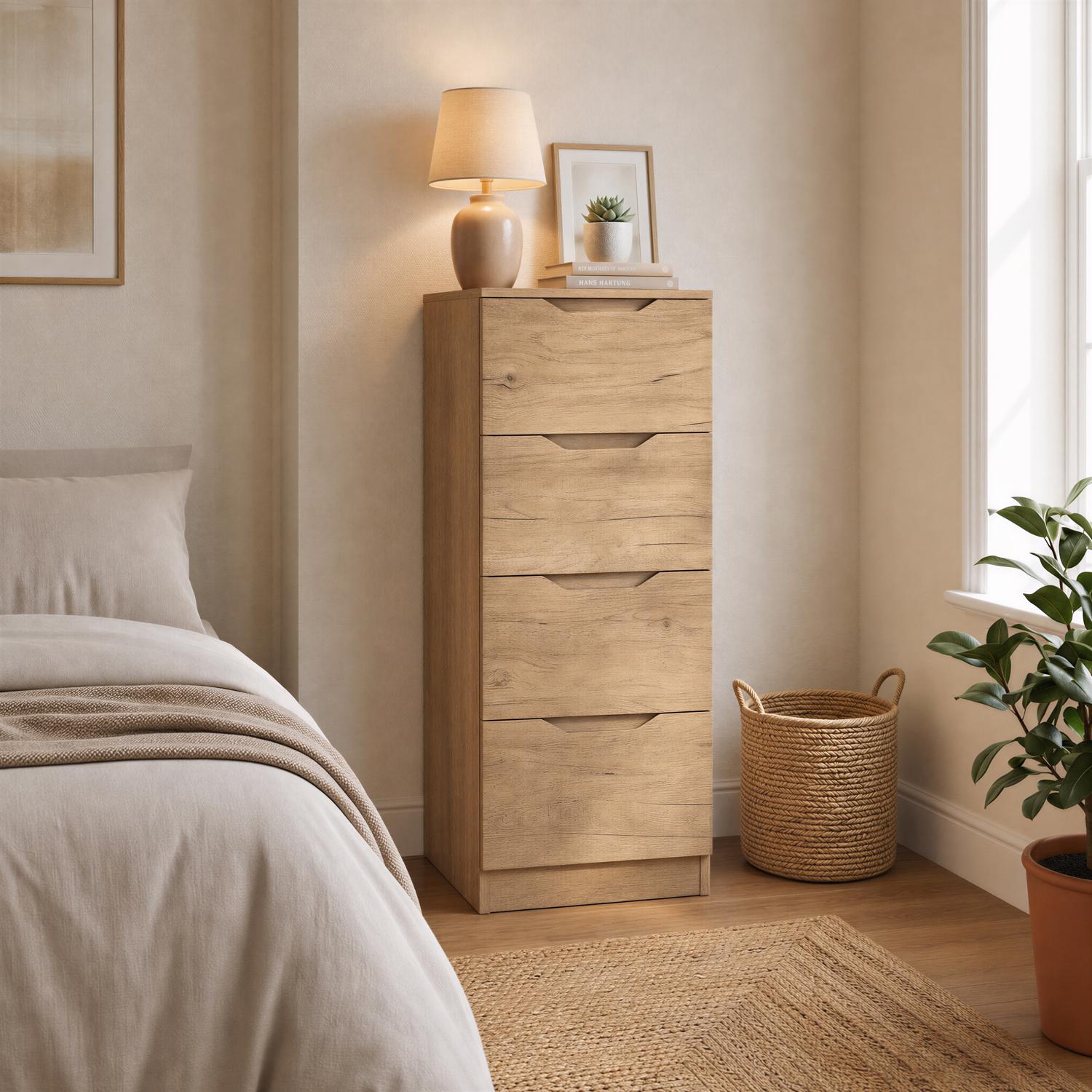 Luno 4 Drawer Tallboy Chest Of Drawers - Oak - Image 4